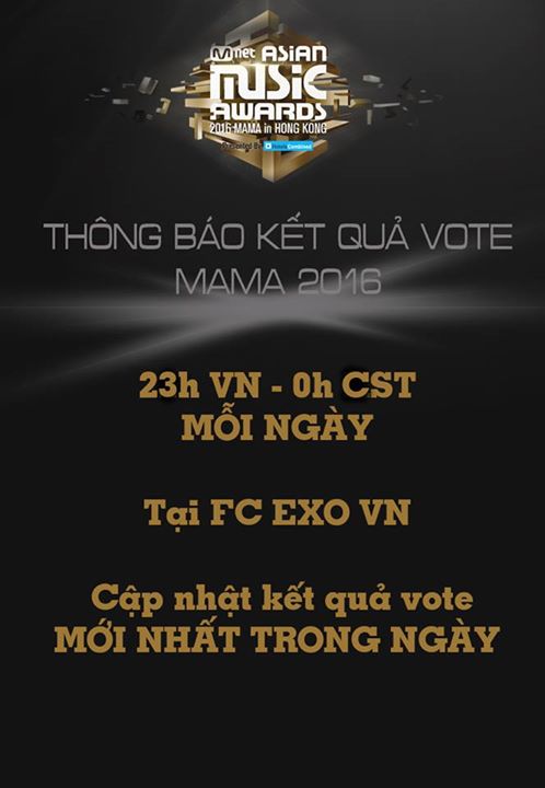 [D-32] CẬP NHẬT KẾT QUẢ VOTE MAMA 2016 