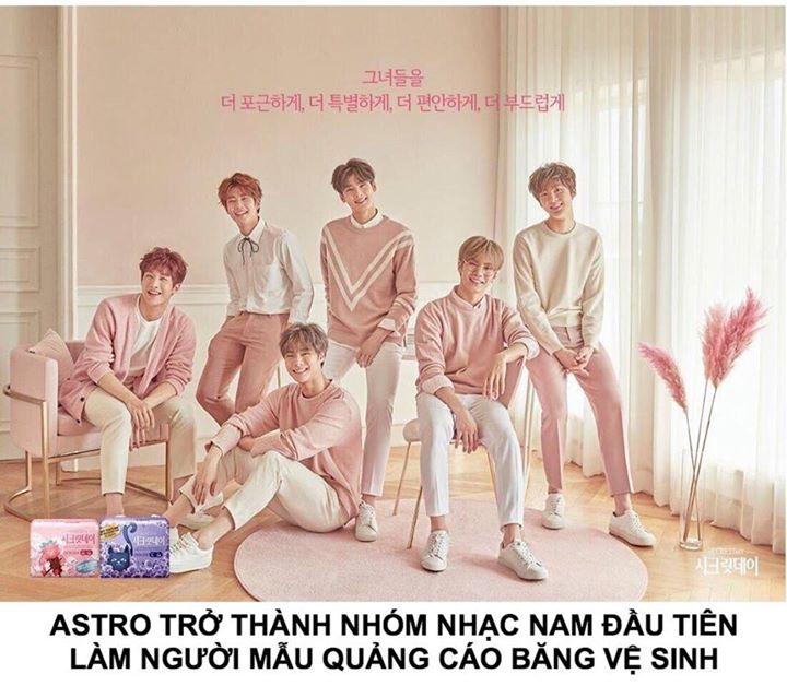 ASTRO được chọn làm gương mặt đại diện của nhãn hiệu băng vệ sinh Secret Day sau các sao nam khác như Seo Kang Joon và Eric Nam nhờ sở hữu hình ảnh của những cậu bạn trai chân thành thấu hiểu bạn gái. “Secret Day - khiến cô ấy ấm áp hơn, đặc biệt hơn, tho