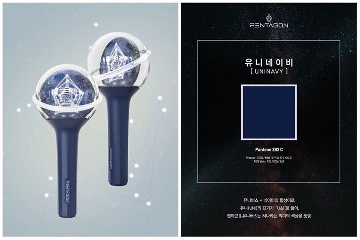 PENTAGON công bố lightstick chính thức “Unibong” có giá 30.000 won (600.000 VNĐ) và chọn UNINAVY là màu chính thức vì nhóm muốn là một với fandom UNIVERSE (UNI = U&I).