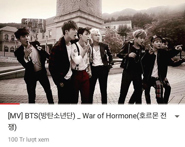 Chỉ 2 ngày sau “I Need U”, MV “War of Hormone” nằm trong full album đầu tay “Dark & Wild” năm 2014 đã trở thành MV thứ 11 của BTS cán mốc 100 triệu views