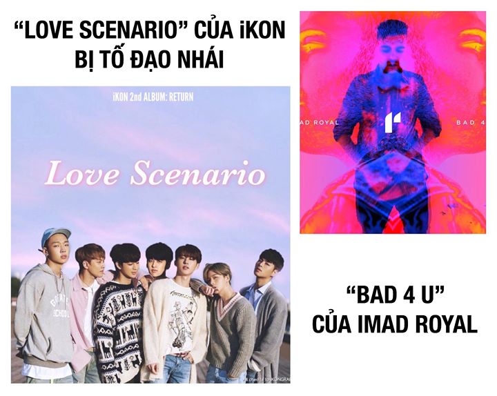 Imad Royal trả lời tweet của 1 Army: “Chắc chắn là tôi biết rõ việc Love Scenario và bài Bad 4 U của tôi có sự tương đồng rồi. Nhưng không may, tôi nghĩ là họ đã thay đổi vừa đủ để tôi không thể làm bất cứ điều gì. Dù sao thì cũng thú vị khi biết là tôi c