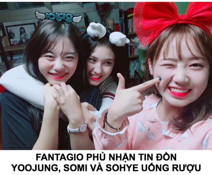 Fantagio lên tiếng: “Khi chúng tôi kiểm tra lại thông tin, đó là nhà của Yoojung, bố mẹ và họ hàng Yoojung cũng có mặt vì là ngày lễ Chuseok. Những chai rượu soju đó là do người lớn uống, và cả 3 cô gái chưa đủ tuổi không hề đụng đến rượu.” Trước đó Somi 