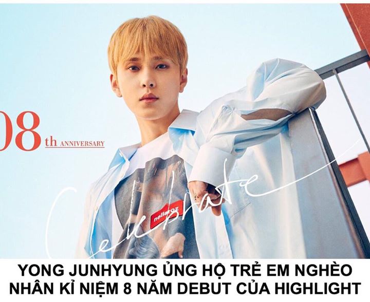 Ngày 19/10 chi nhánh Food for Hungry Hàn Quốc tiết lộ: “Yong Junhyung đã quyên góp 10.16 triệu won (200 triệu VND) trong ngày HIGHLIGHT phát hành bài hát mới 16/10 với mong muốn dùng số tiền đó cho trẻ em.” Anh đã quyên góp qua Yoon Doojoon, và số tiền nà