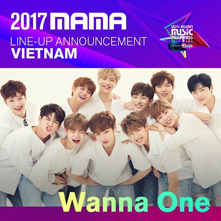 Mnet xác nhận WANNA ONE sẽ tới #ViệtNam để dự buổi lễ MAMA Premiere tổ chức ở nhà hát Hoà Bình ngày 25/11. Nhóm cũng sẽ góp mặt tại Lễ trao giải ở Hồng Kông ngày 1/12.
