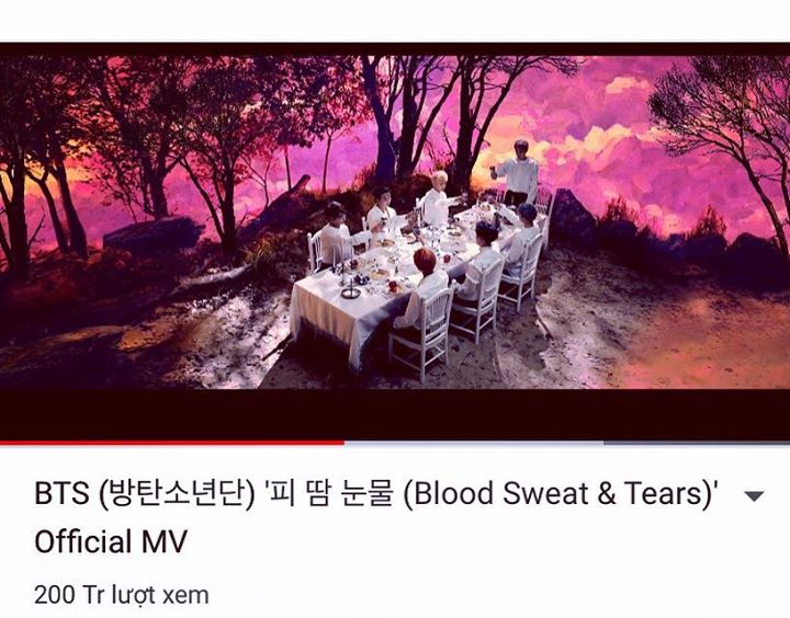 “Blood Sweat & Tears” là MV thứ 3 của BTS đạt 200 triệu views sau “Dope” và “Fire” 