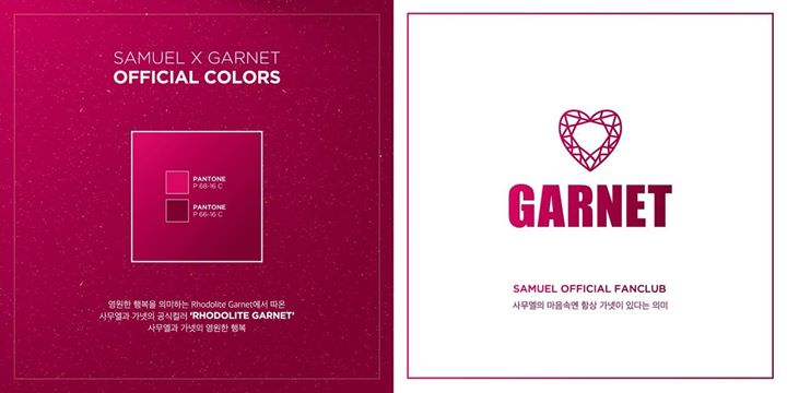 Samuel thông báo màu chính thức dành cho fandom GARNET (tượng trưng cho sự trung thành, chân thật và tình bạn) là “Rhodolite Garnet” - một loại đá ngọc hồng lựu màu đỏ phớt tím có ý nghĩa là hạnh phúc vĩnh cửu.