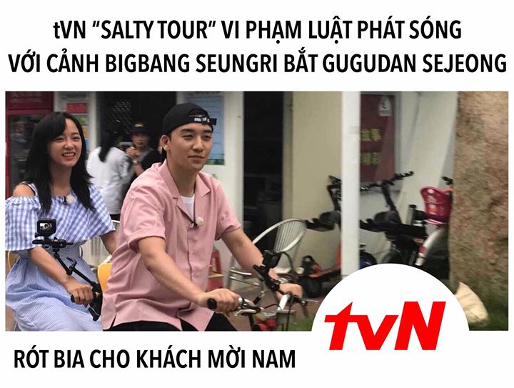 Ủy ban Tiêu chuẩn Truyền thông Hàn Quốc (KCSC) cảnh cáo chương trình “Salty Tour” của tvN đã vi phạm nghiêm trọng Luật bình đẳng giới với cảnh Seungri yêu cầu Sejeong rót bia cho khách mời nam mà mình yêu thích. Tuy tỏ ra lúng túng và ngượng ngùng, nhưng 