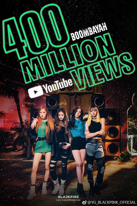 Sau hơn 2 năm phát hành, “BOOMBAYAH” nâng tổng số MV đạt 400 triệu views của BLACKPINK lên 3 và cũng là nhóm nhạc K-Pop đầu tiên có MV debut đạt thành tích này 