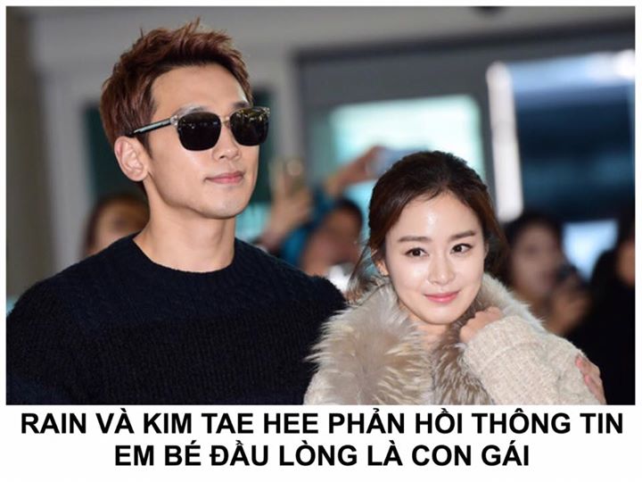 V&agrave;o ng&agrave;y 4/9, một tờ b&aacute;o dẫn lời người quen của Rain v&agrave; Kim Tae Hee rằng cặp đ&ocirc;i chuẩn bị ch&agrave;o đ&oacute;n con g&aacute;i đầu l&ograve;ng v&agrave;o cuối th&aacute;ng 10 hoặc đầu th&aacute;ng 11 năm nay. Phản hồi th&ocirc;ng tin, c&ocirc;ng ty của Rain cho biết: "V&igrave; đ&acirc;y l&agrave; cuộc sống ri&ecirc;ng tư n&ecirc;n họ kh&ocirc;ng tiết