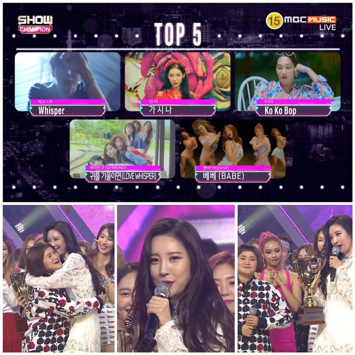 Sunmi đã thắng chiếc cúp thứ 2 cho "GASHINA" trên Show Champion hôm nay trước VIXX, EXO, GFRIEND và HyunA