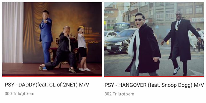2 MV "DADDY" feat. CL v&agrave; "HANGOVER" feat. Snoop Dogg của PSY đồng loạt c&aacute;n mốc 300 triệu views. 