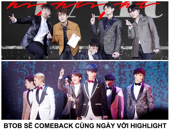 Sáng nay CUBE Entertainment xác nhận BTOB sẽ comeback vào 16/10. Cùng ngày với nhóm nhạc cũ của công ty là B2ST, hiện được biết đến với cái tên HIGHLIGHT. Trước đó HIGHLIGHT cũng đã thông báo kế hoạch comeback vào ngày này để kỉ niệm 8 năm debut.