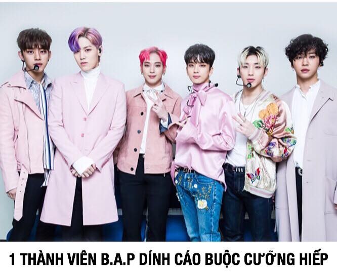 Sở Cảnh sát Namyangju tỉnh Gyeonggi tiết lộ họ đang điều tra 1 thành viên B.A.P tội tấn công tình dục. 1 phụ nữ trong độ tuổi 20 tố cáo “A” đã cưỡng hiếp mình khi cô đang đi nghỉ cùng “A” với 2 người đàn ông và 2 người phụ nữ khác tại một ngôi nhà nghỉ má