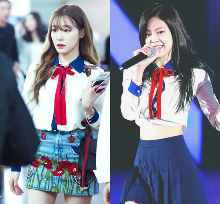 theqoo: Cùng một cái áo Gucci nhưng cách phối đồ khác nhau (Tiffany, Jennie)